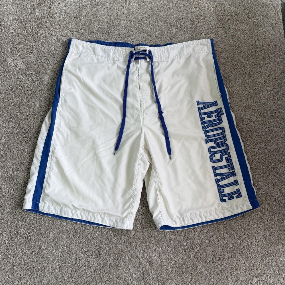Y2K Aeropostale Swim Shorts Mens 2XL White Mesh Lined Boardshorts Trunks Beach